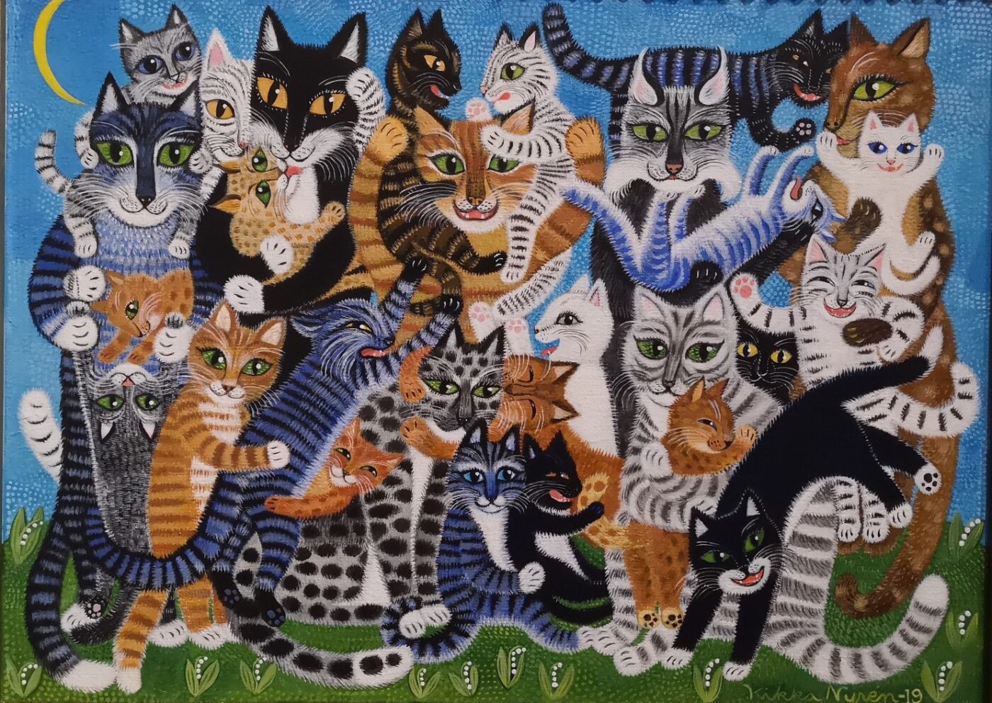 Kikka Nyrénin maalaus kissojen sukukokouksesta.
